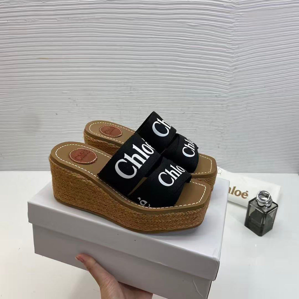 CHLOE WOODY WEDGE ESPADRILLE SANDALS
