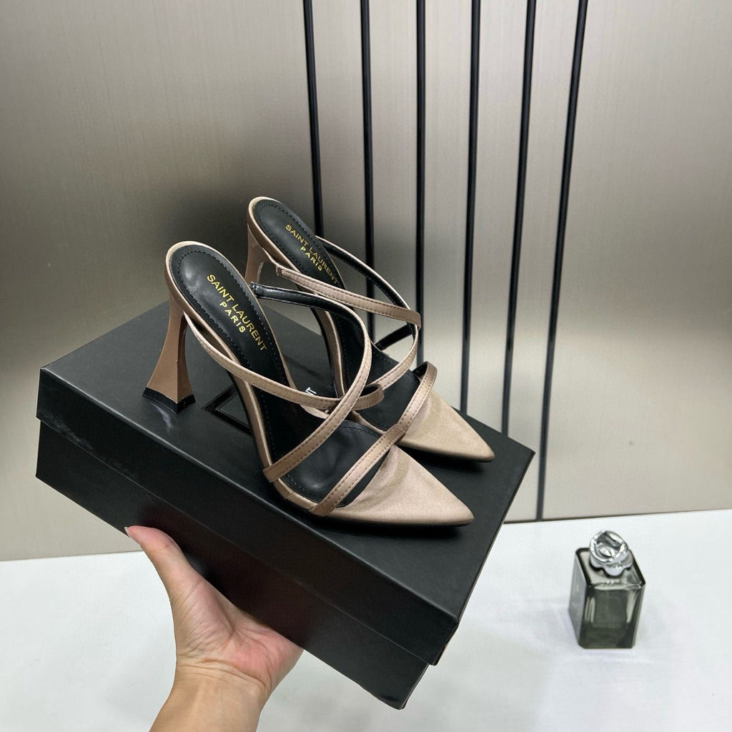 YSL SAINT LAURENT PARIS STREPPY HEELED SANDALS