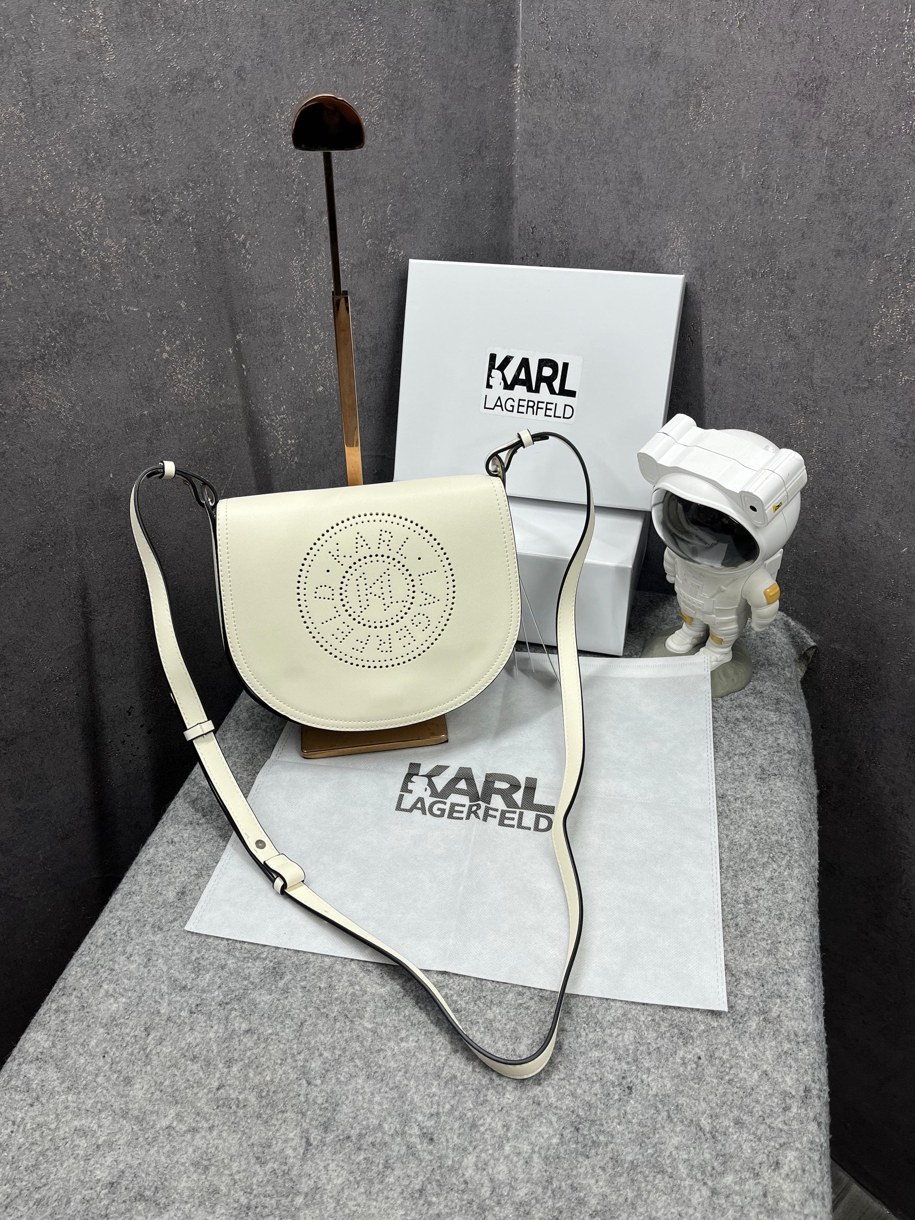 KARL LAGERFELD KCIRCLE SADDLE PERFORATED LOGO BAG