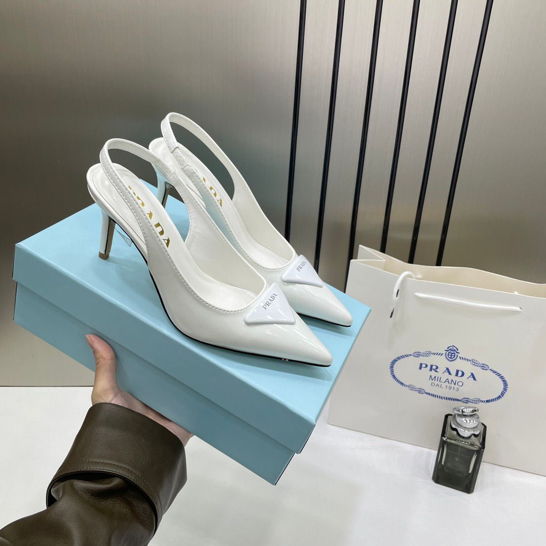 PRADA PATENT LEATHER SLINGBACK PUMPS WHITE