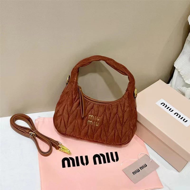 MIU MIU WANDER HOBO BAG VELVET MATELASS LEATHER