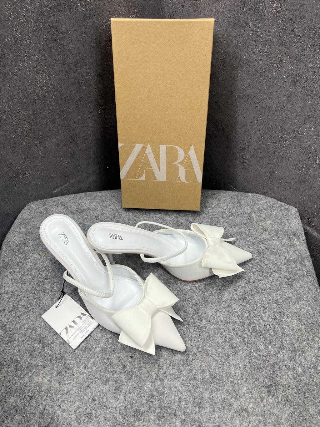 ZARA WOMEN PU BOW DETAIL HIGH HEELED MULES