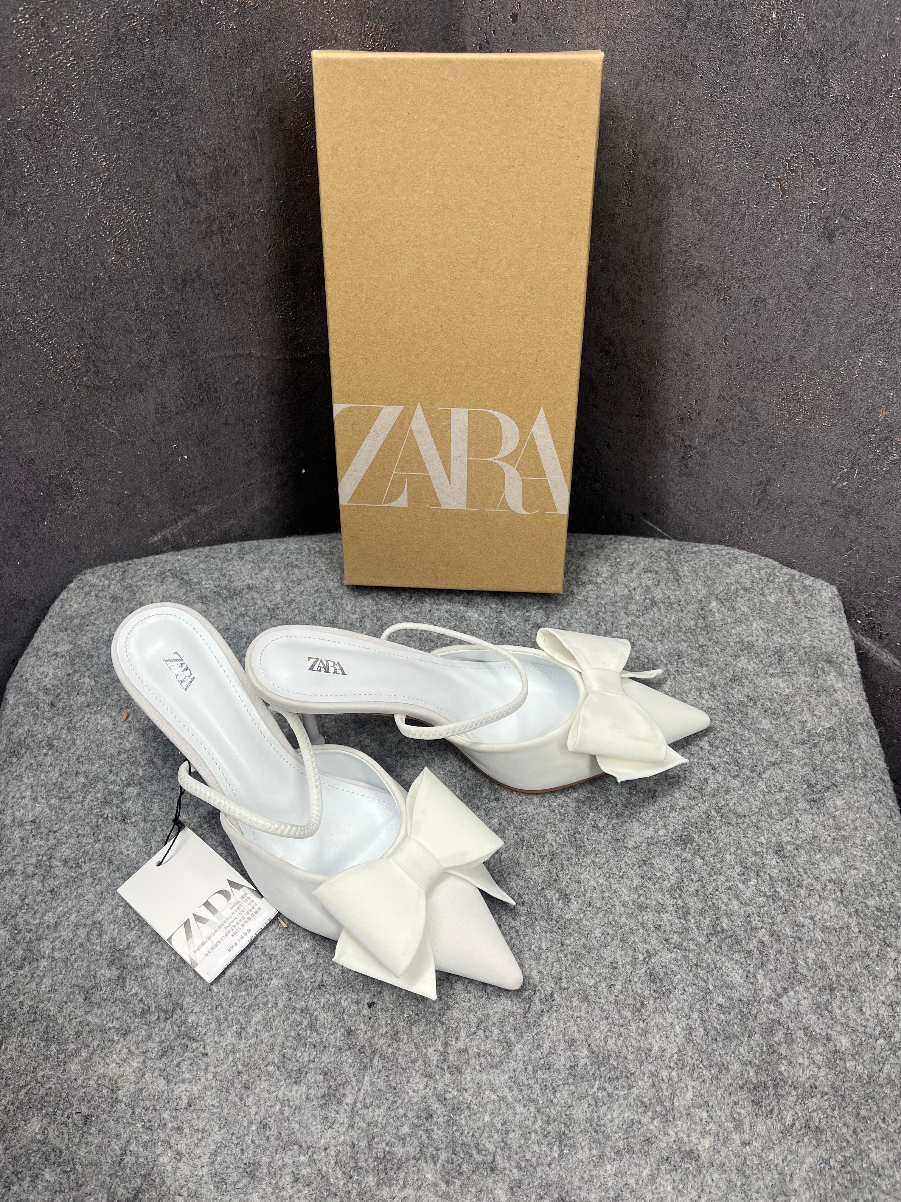 ZARA WOMEN PU BOW DETAIL HIGH HEELED MULES