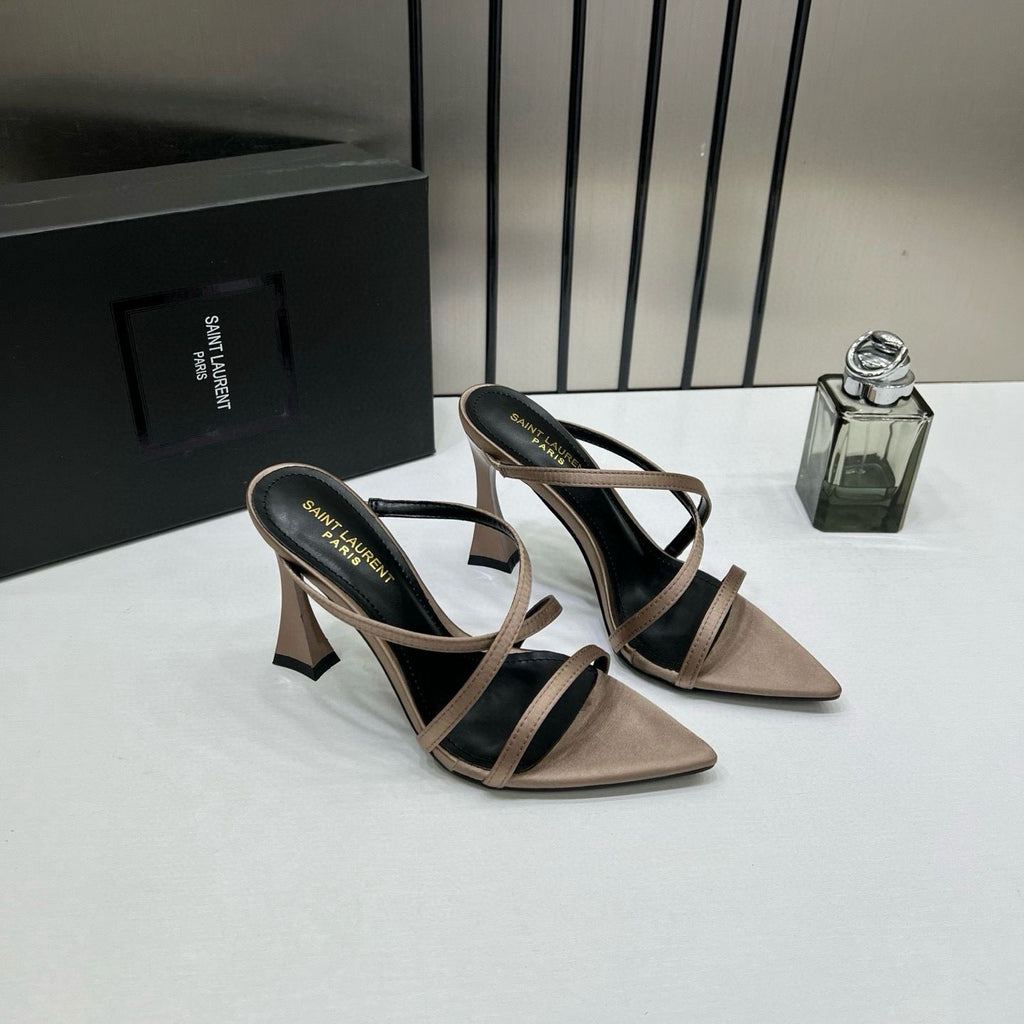 YSL SAINT LAURENT PARIS STREPPY HEELED SANDALS