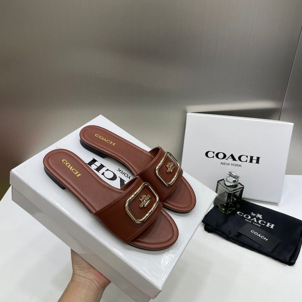COACH COFFEE LEATHER SLIDE