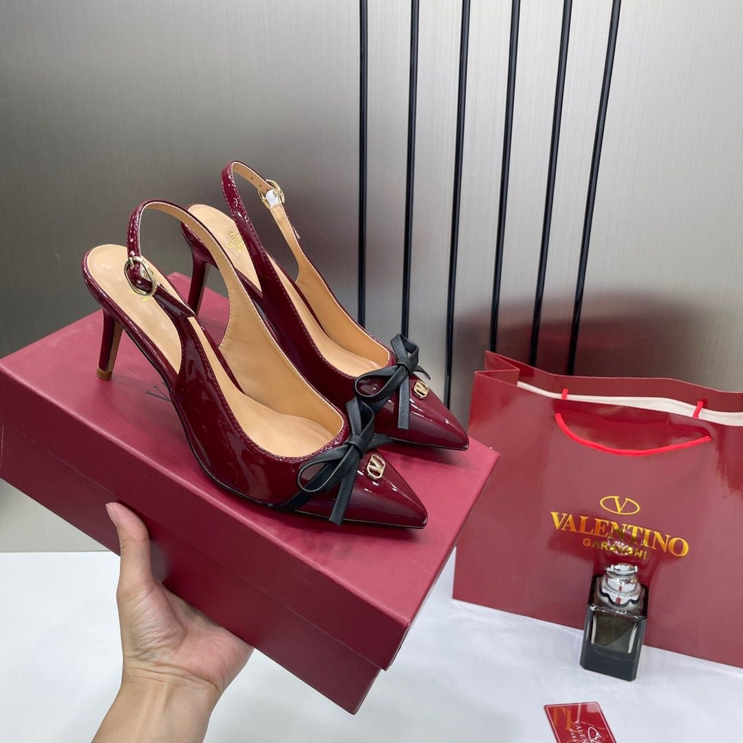 VALENTINO ELEGANT WOMENS WINE BACK BELT LEATHER BLACK WHITE KNOT