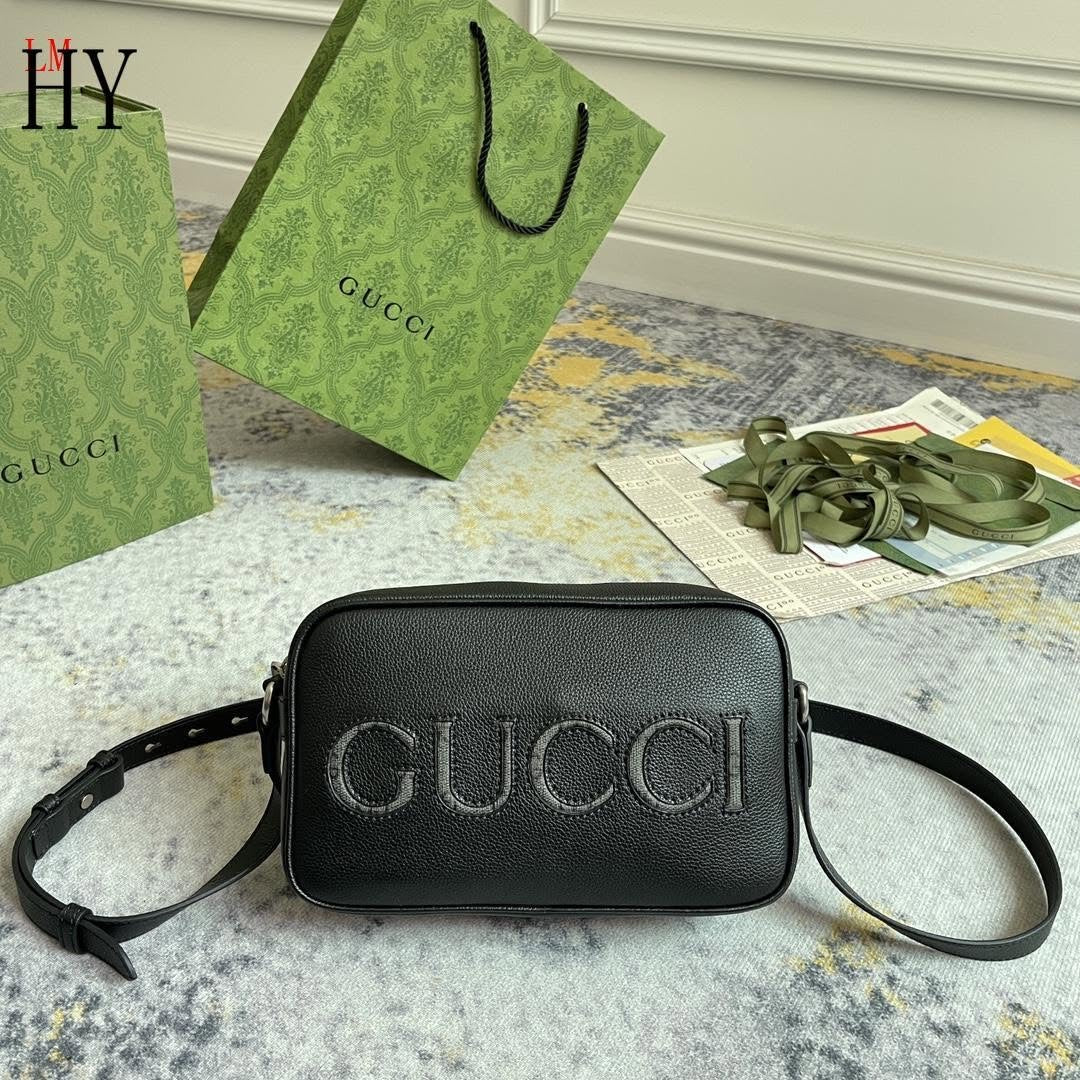 GUCCI UNISEX SHOULDER BAG WITH LOGO BLACK MESSENGER