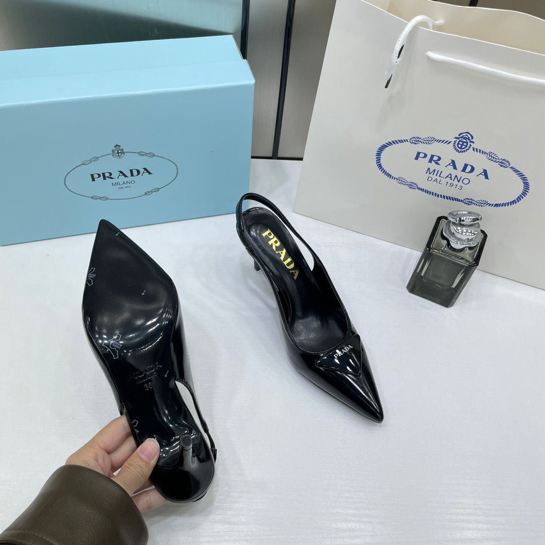 PRADA PATENT LEATHER SLINGBACK PUMPS BLACK