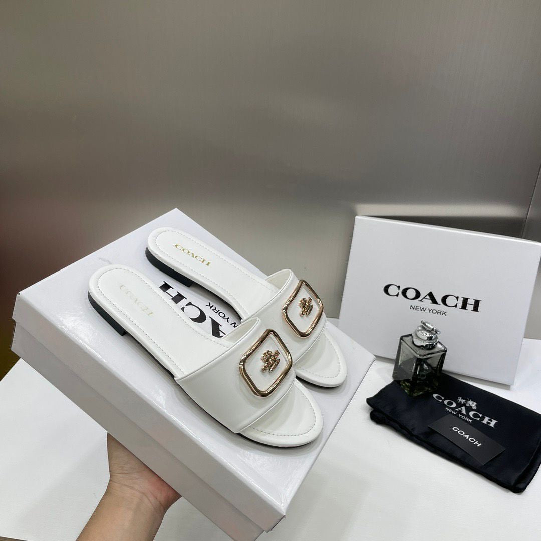 COACH WHITE LEATHER SLIDE