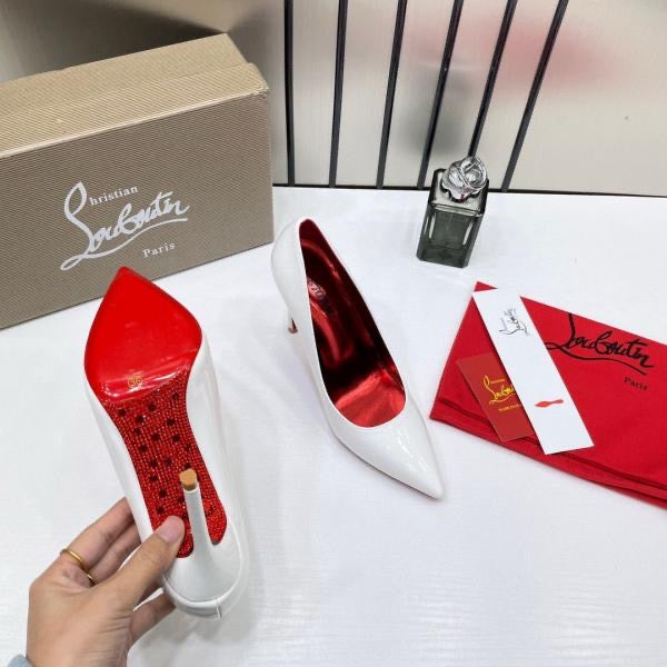 CHRISTIAN LOUBOUTIN MISS IRIZA 10 WHITE SPARKLE BOTTOM Z HEELS