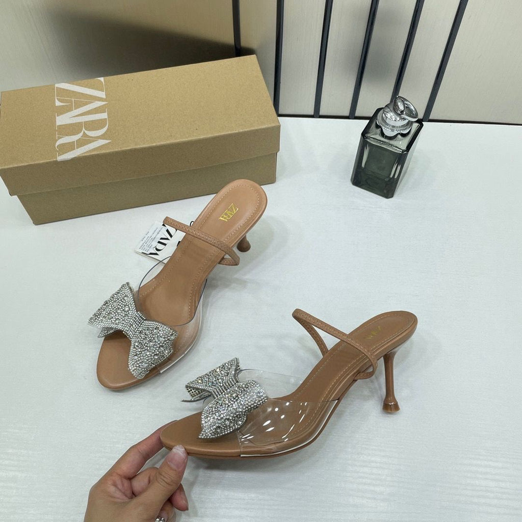 ZARA BOW CRYSTAL JEWEL HEEL