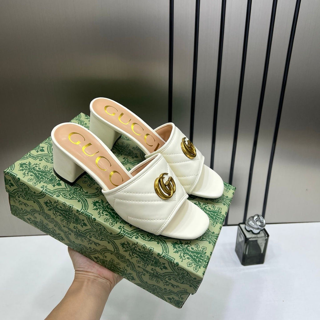 GUCCI GG MARKONT WHITE MULES SANDAL HEEL
