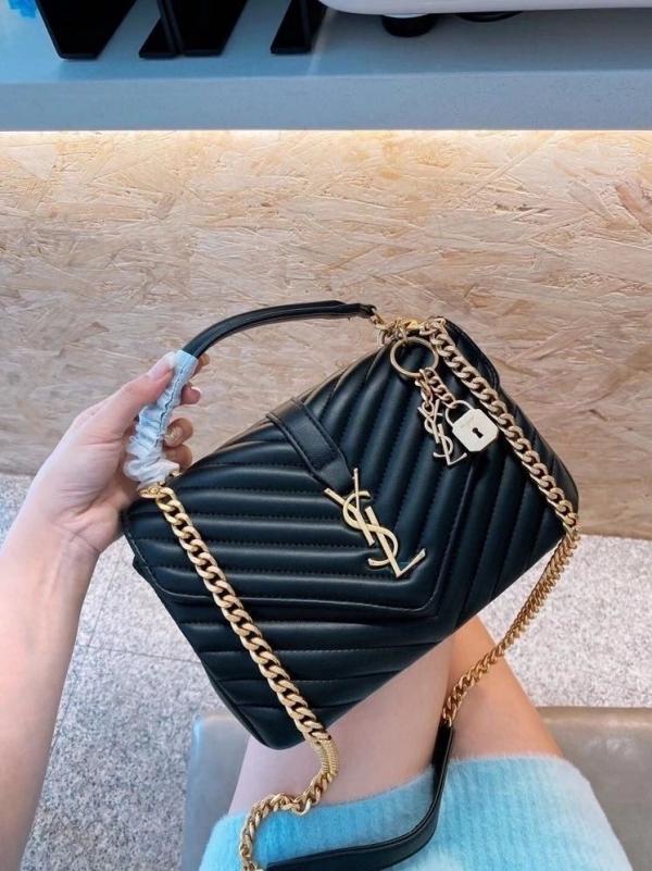 YSL COLLEGE QUILTED LEATHER BAG BLACK