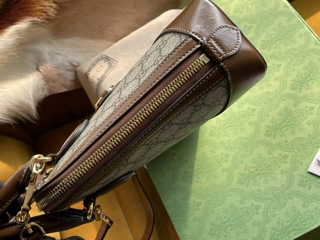 GUCCI HORSEBIT TOP HANDLEBAG LEATHER CANVAS