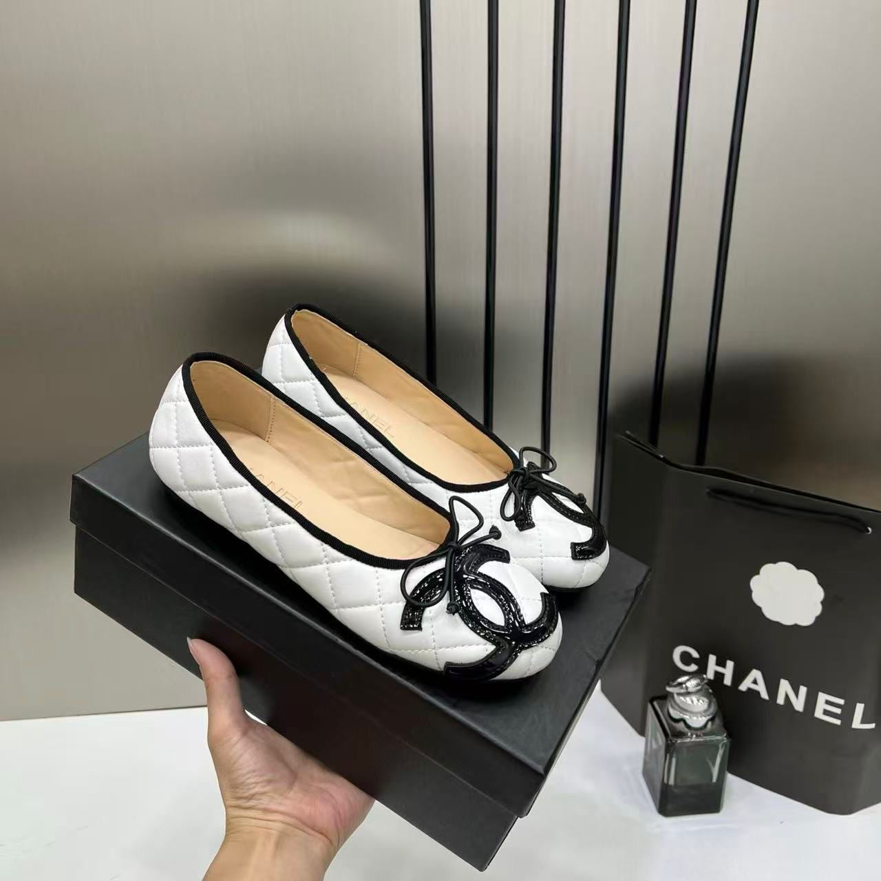 CHANEL QUILTED CAMBON LEATHER BALLET FLATS