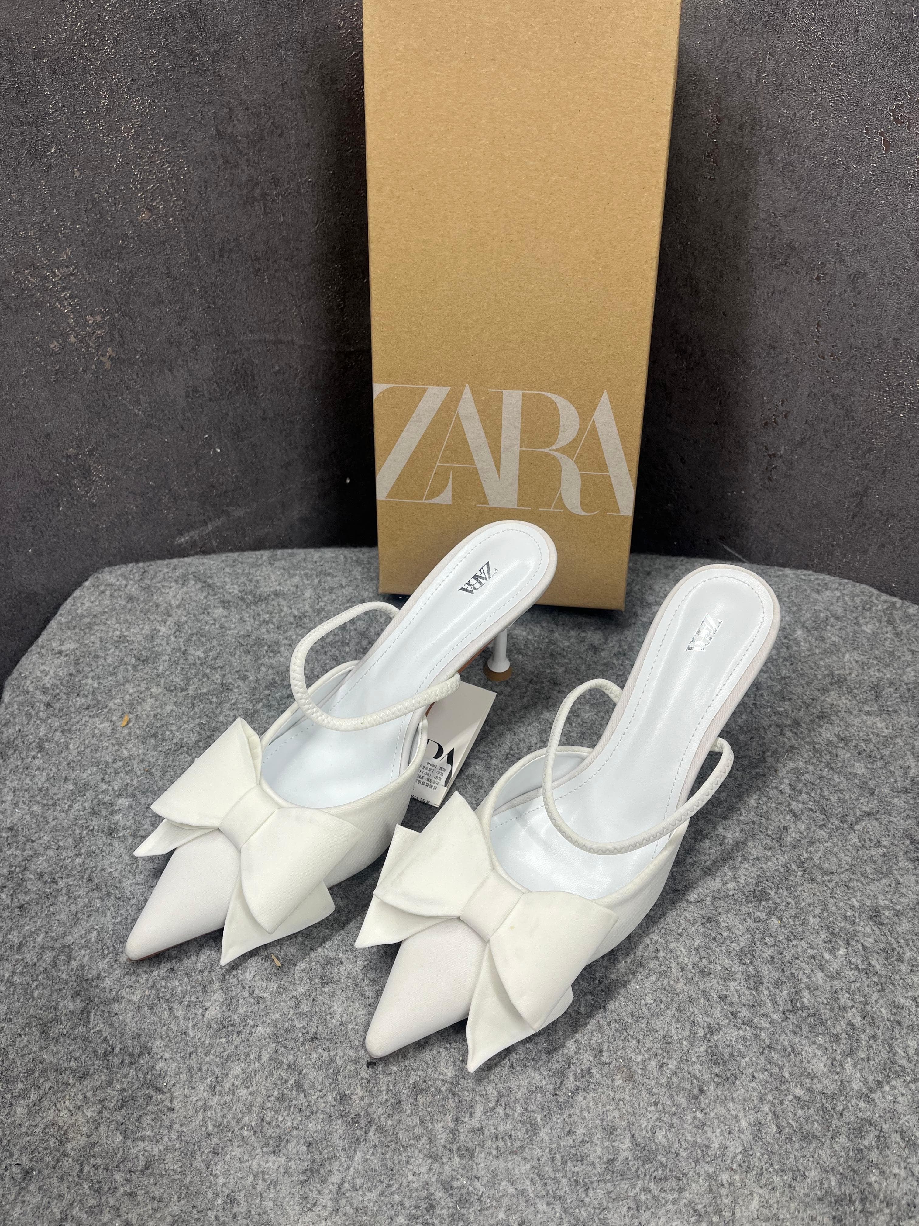 ZARA WOMEN PU BOW DETAIL HIGH HEELED MULES