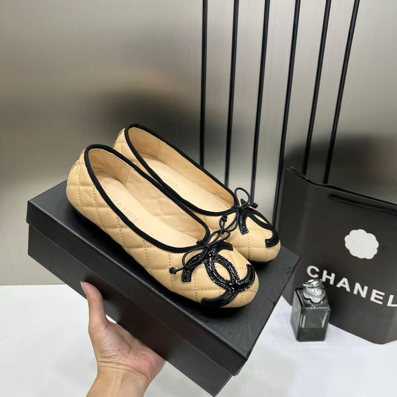 CHANEL QUILTED CAMBON LEATHER BALLET FLAT