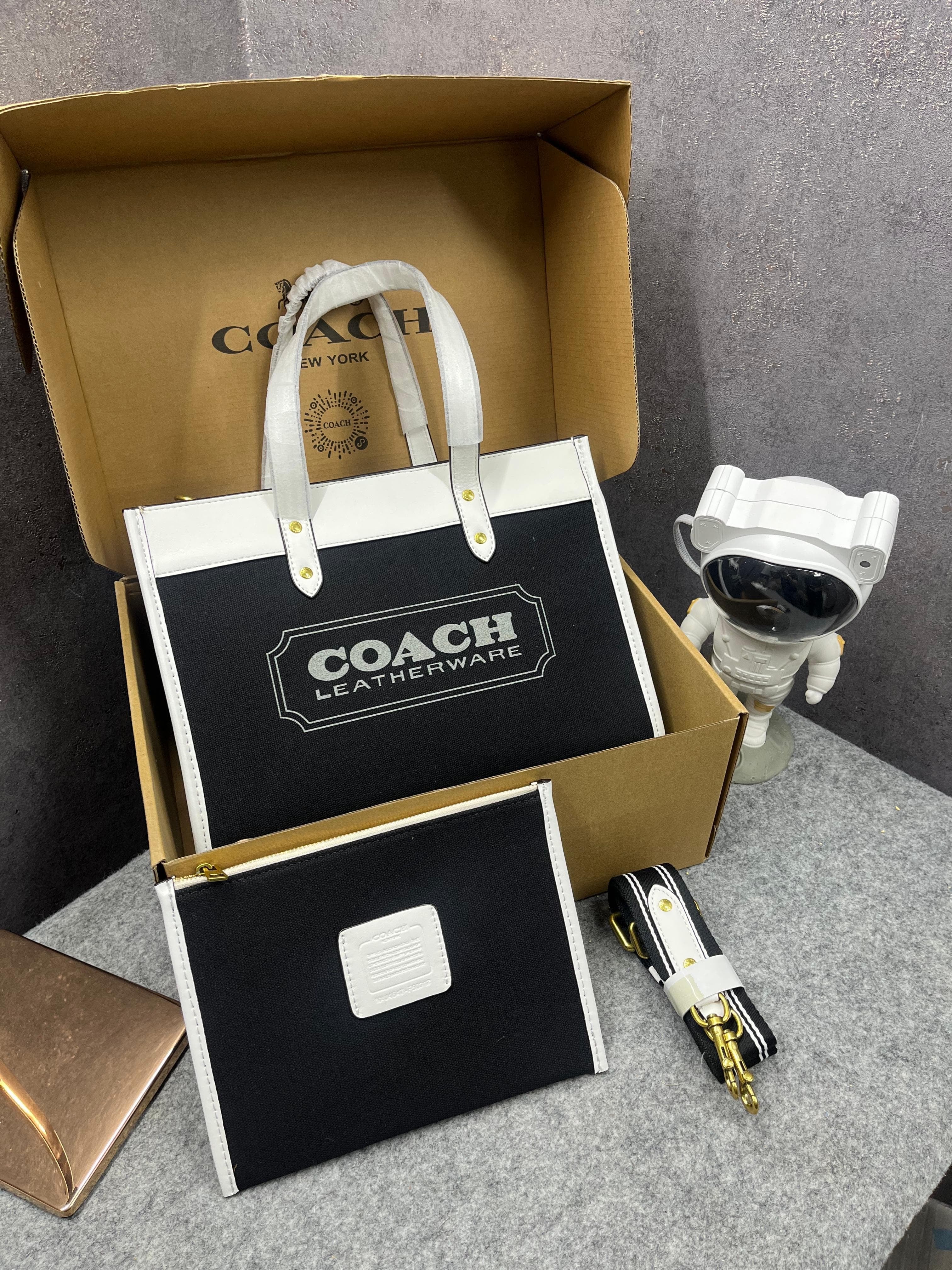 COACH FIELD TOTE 30 AUTHENTIC CANVAS LEATHER WITH POUCH