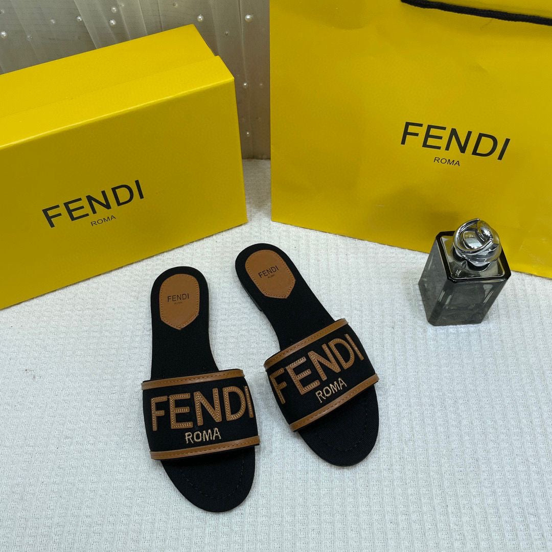 FENDI BLACK DENIM WASHED FLATS