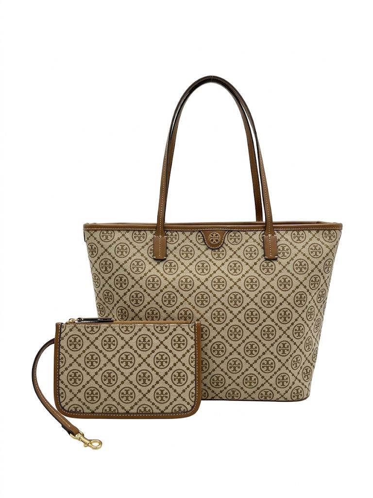 TORY BURCH BIG TOTE JACQUARD SIGNATURE WITH POUCH