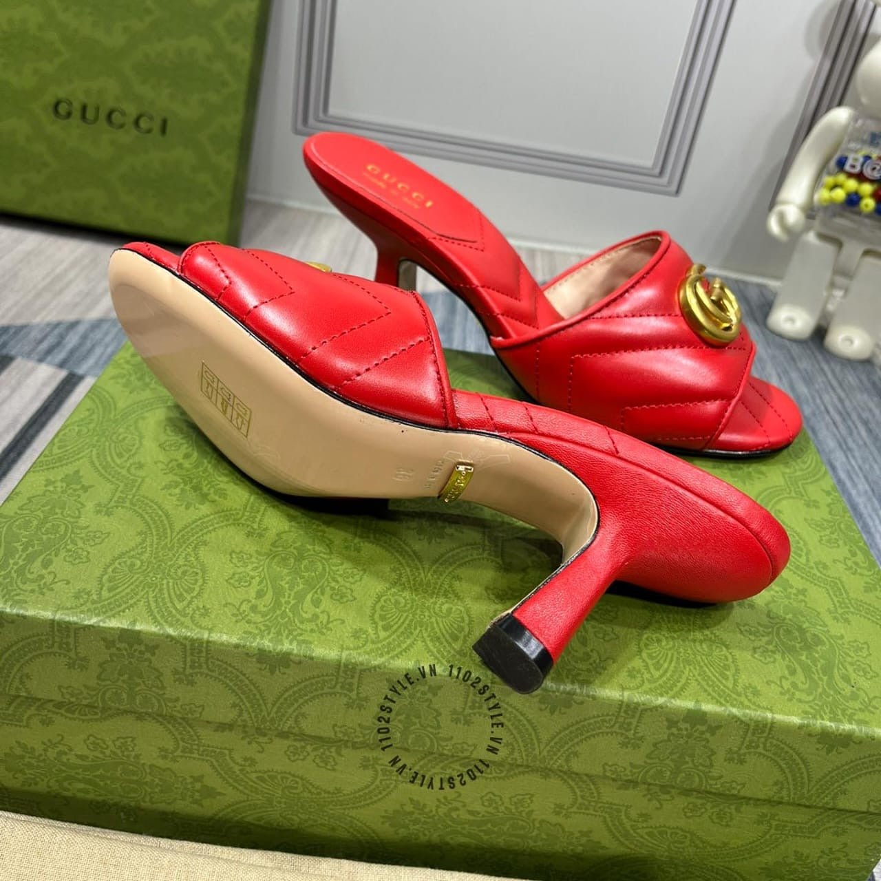 GUCCI GH MARMONT RED MULES SANDAL