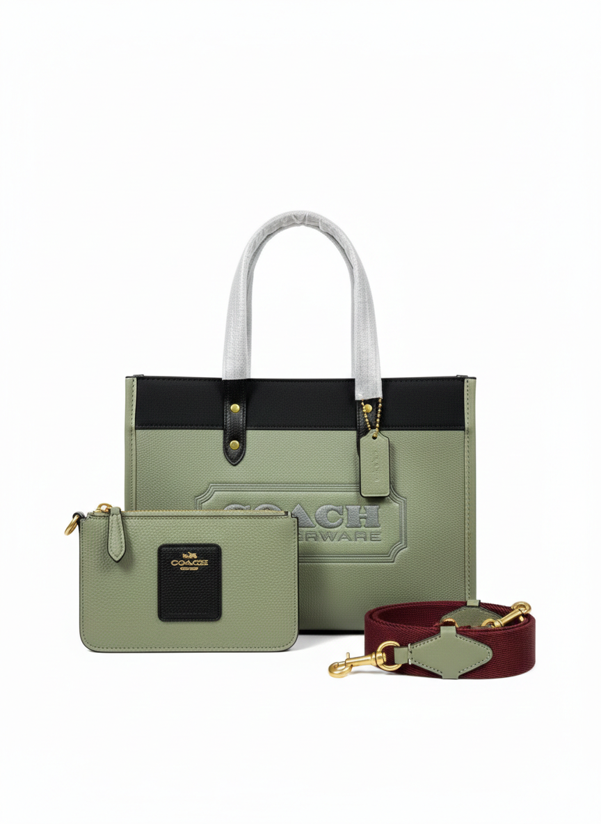 COACH FIELD TOTE 30 AUTHENTIC CANVAS LEATHER WITH POUCH