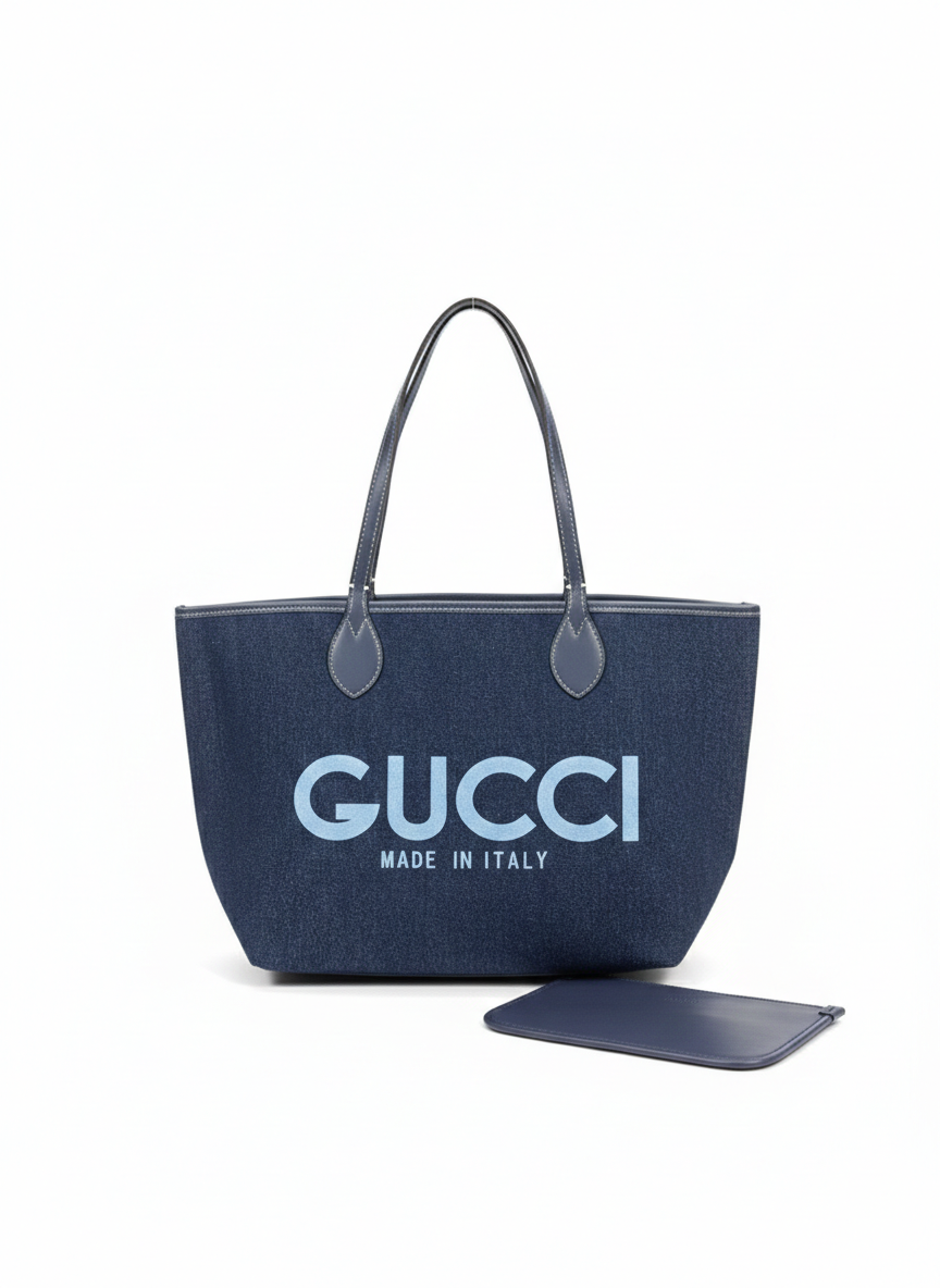 GUCCI GG TOTISSIMA SUPREME REVERSIBLE DENIM BLUE TOTE