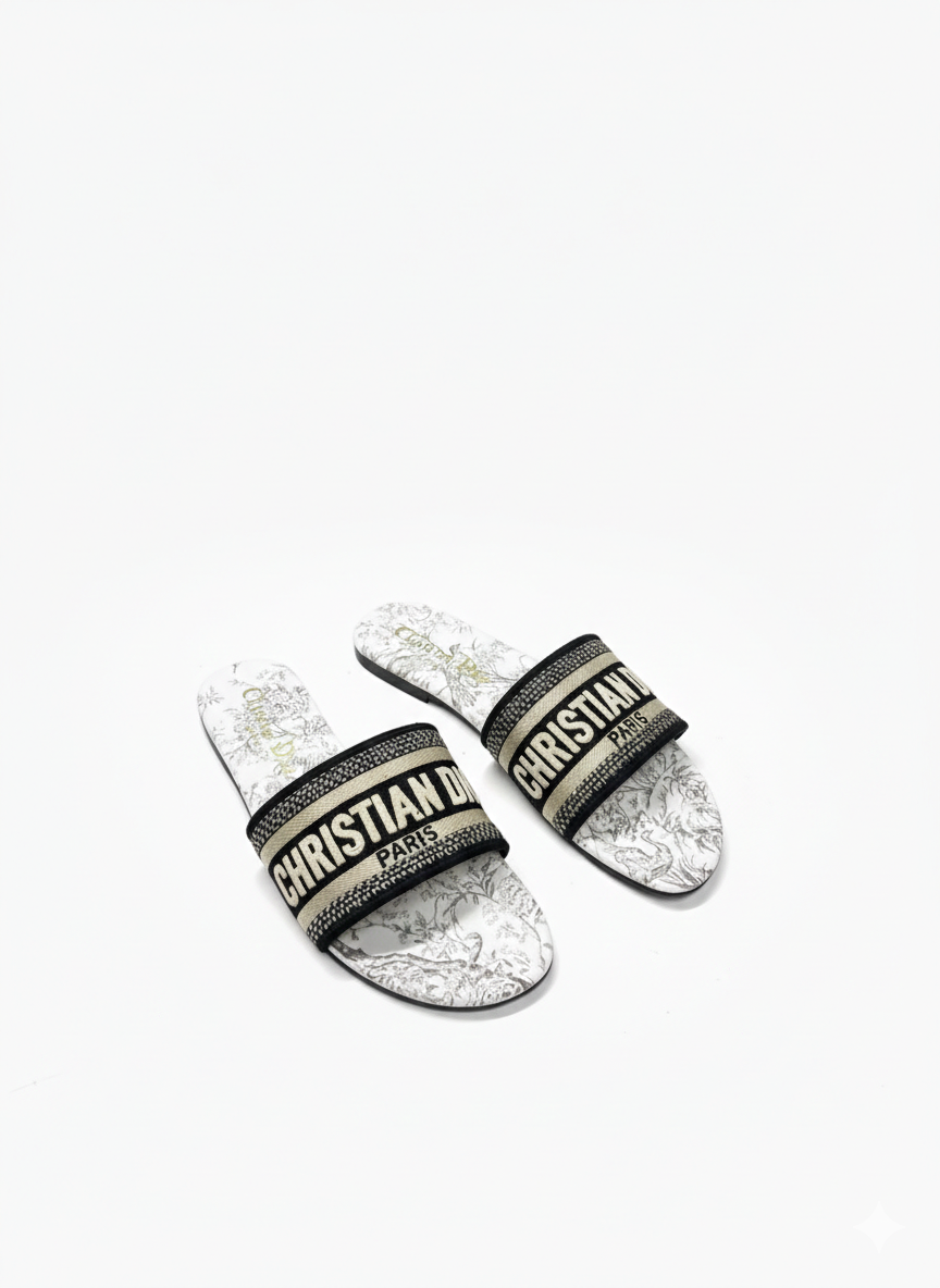 CHRISTIAN DIOR DWAY SLIDE GREY BLACK SIGNATURE