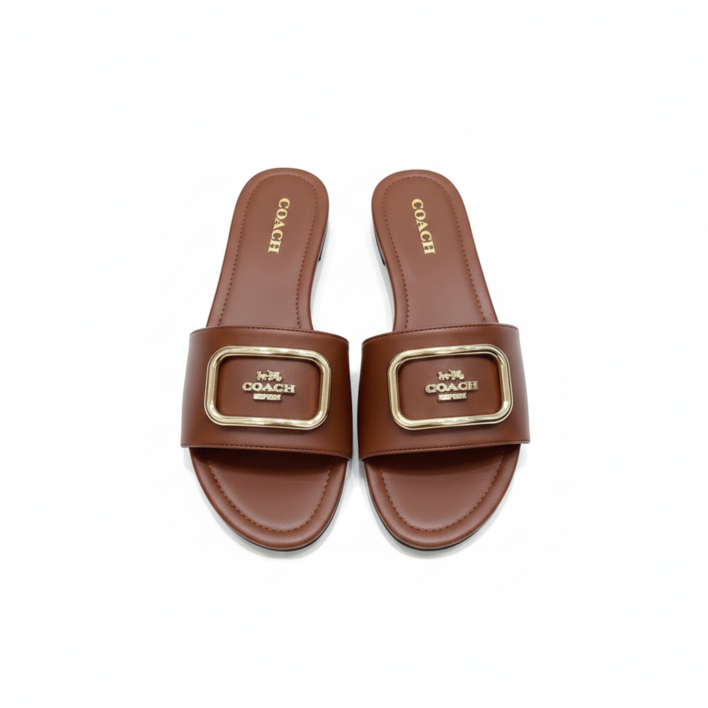 COACH COFFEE LEATHER SLIDE
