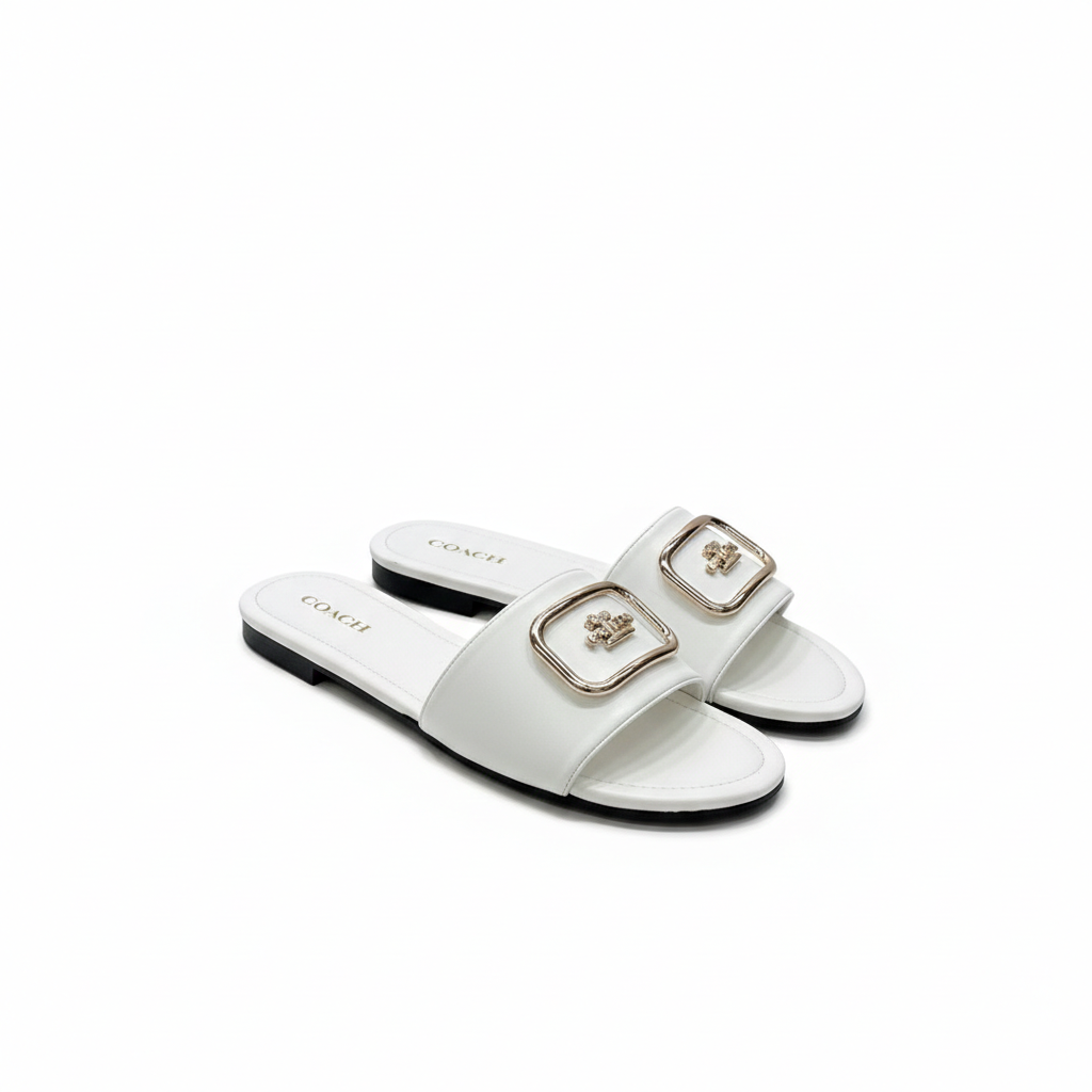 COACH WHITE LEATHER SLIDE