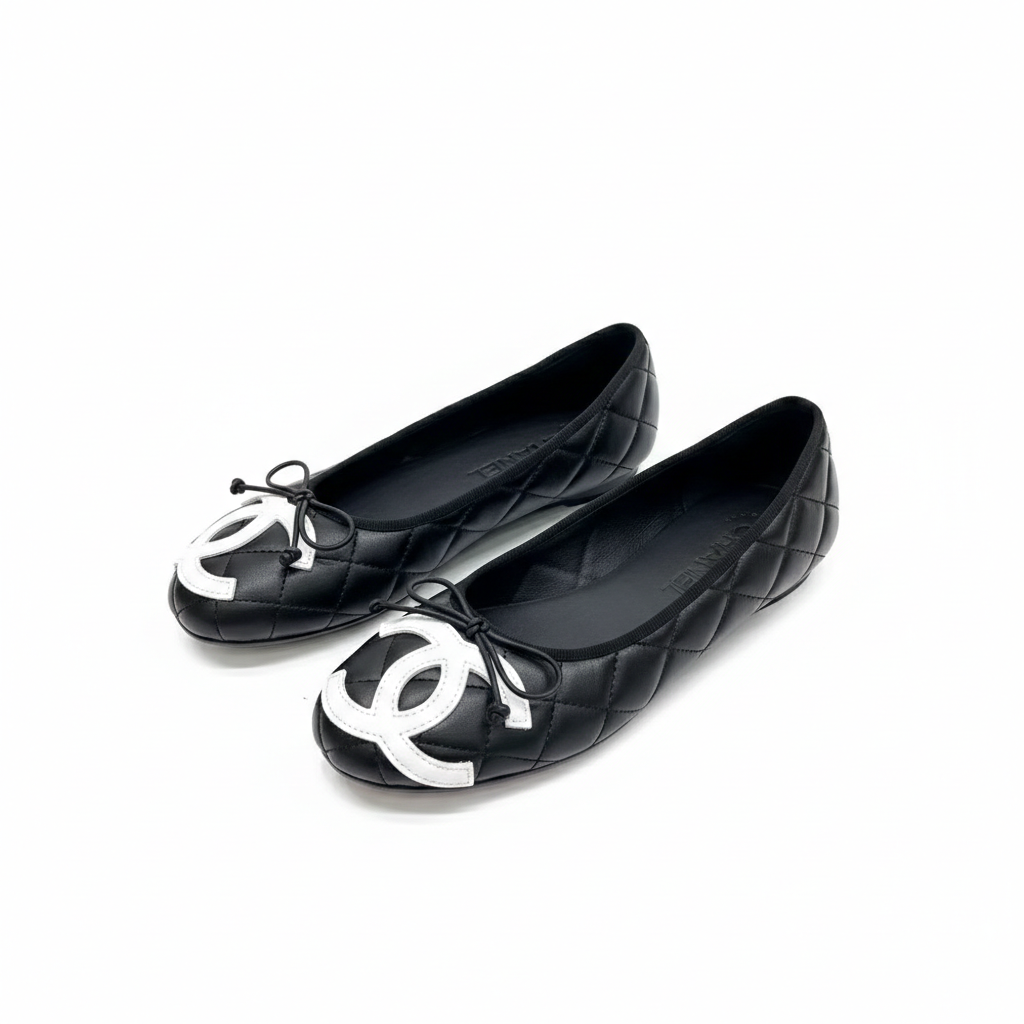 CHANEL QUILTED CAMBON LEATHER BALLET FLATS