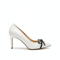 VALENTINO PUMP HEEL ELEGANT WOMENS WHITE PATENT LEATHER WITH BLACK KNOT