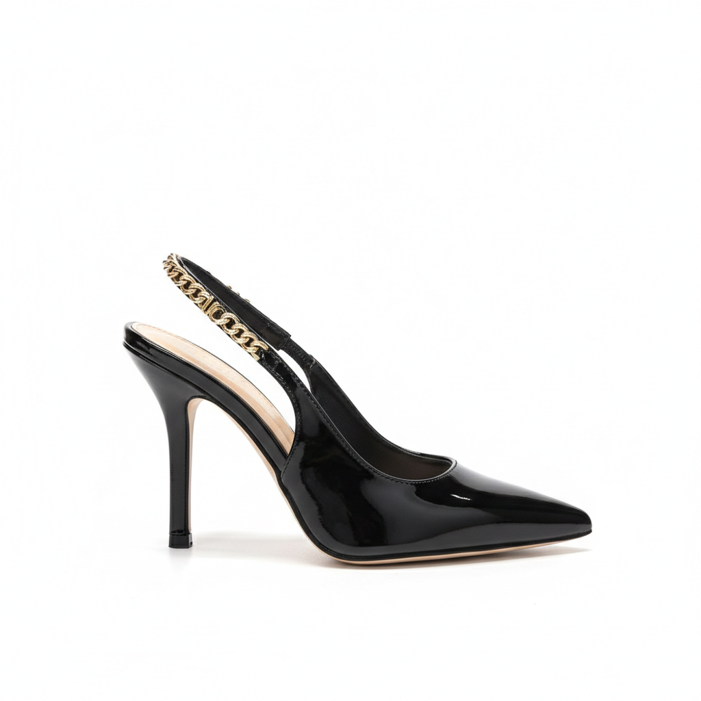 GUCCI SIGNORIA SLINGBACK PUMPS ROSSO ANCORA PATENT LEATHER BLACK