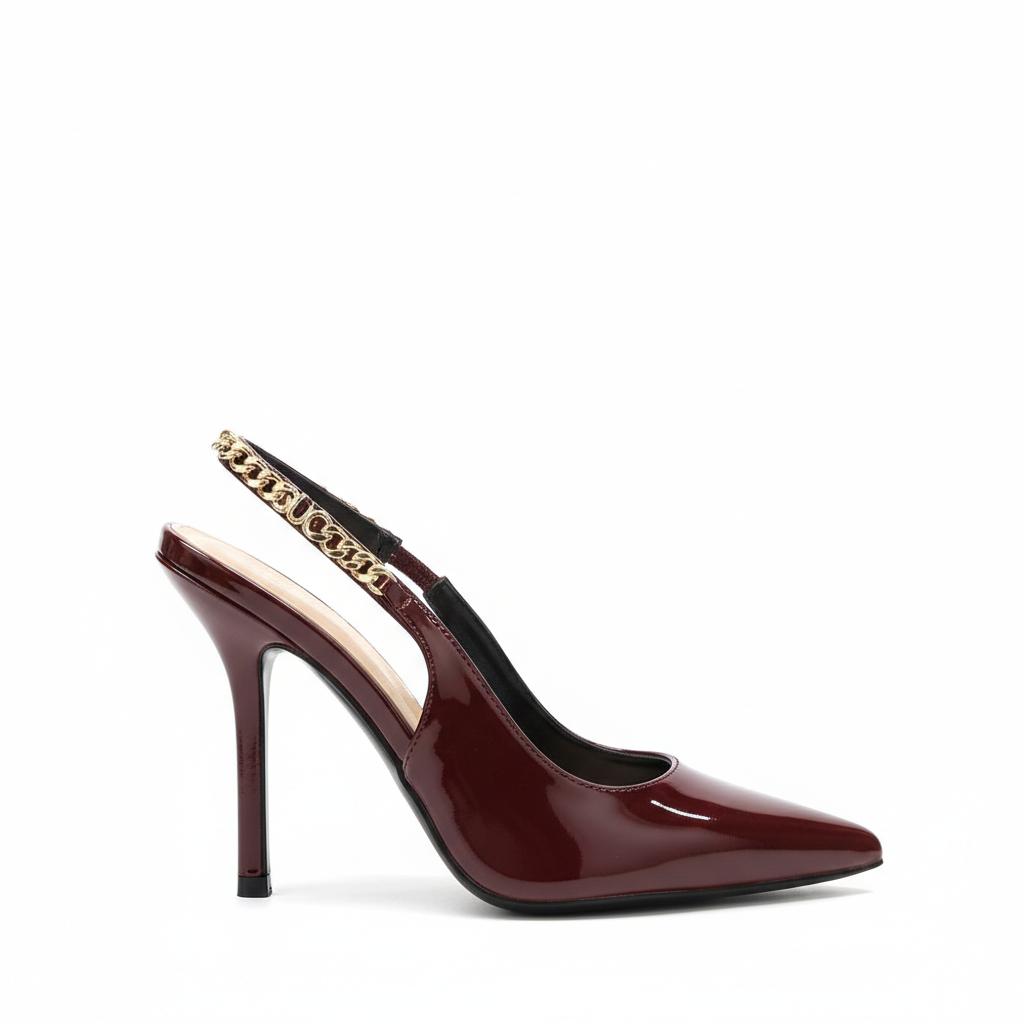GUCCI SIGNORIA SLINGBACK PUMPS ROSSO ANCORA PATENT LEATHER WINE