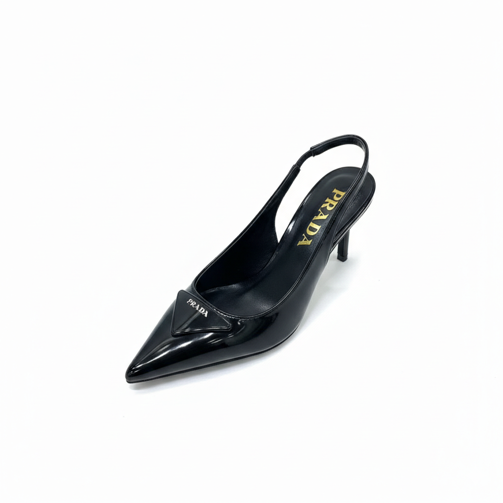 PRADA PATENT LEATHER SLINGBACK PUMPS BLACK