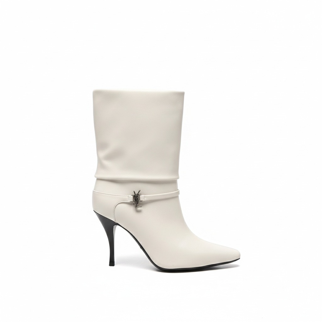 YSL SAINT LAURENT NIKI LEATHER HIGH HEELED ANKLE BOOTS