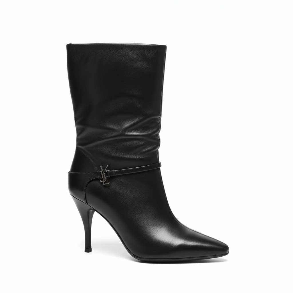 YSL SAINT LAURENT NIKI LEATHER HIGH HEELED ANKLE BOOTS