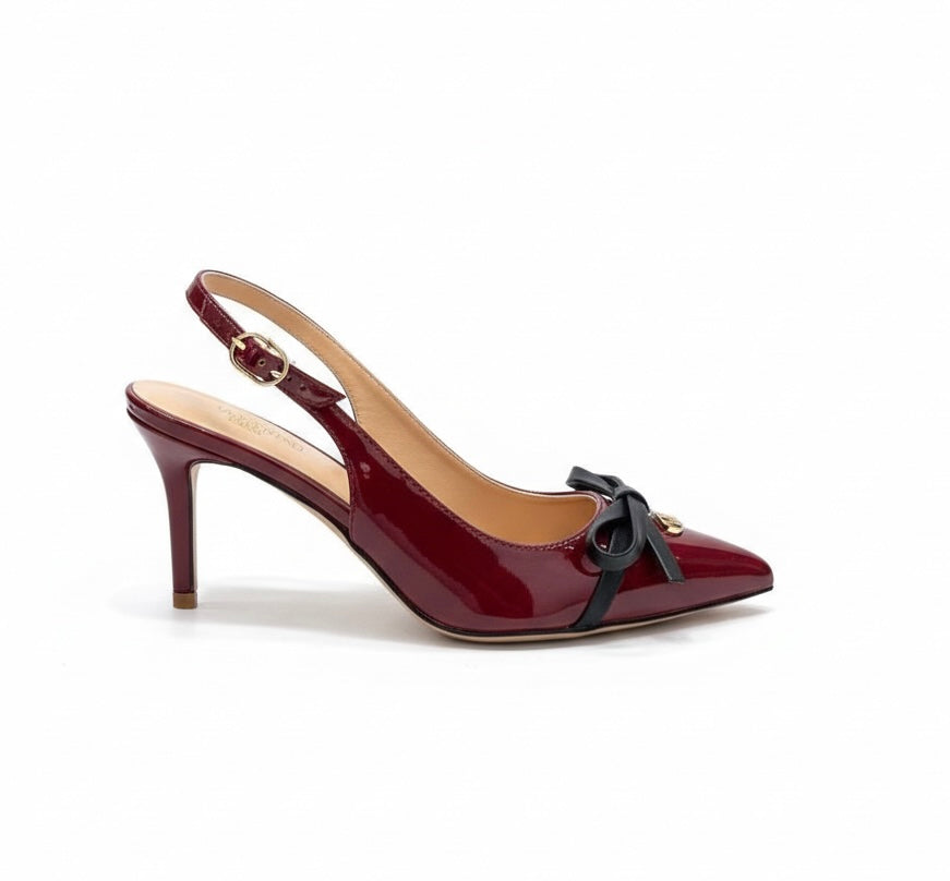 VALENTINO ELEGANT WOMENS WINE BACK BELT LEATHER BLACK WHITE KNOT