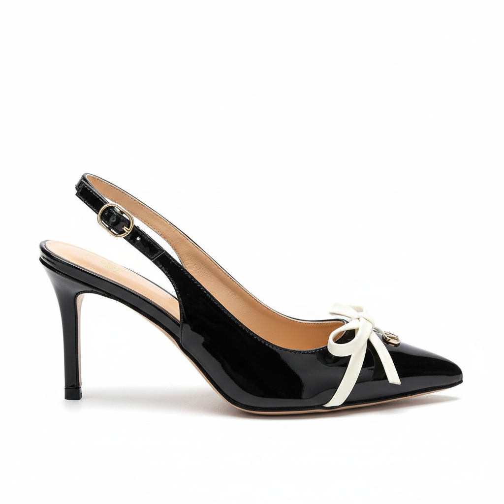 VALENTINO ELEGANT WOMENS BLACK BACK BELT LEATHER WITH WHITE KNOT