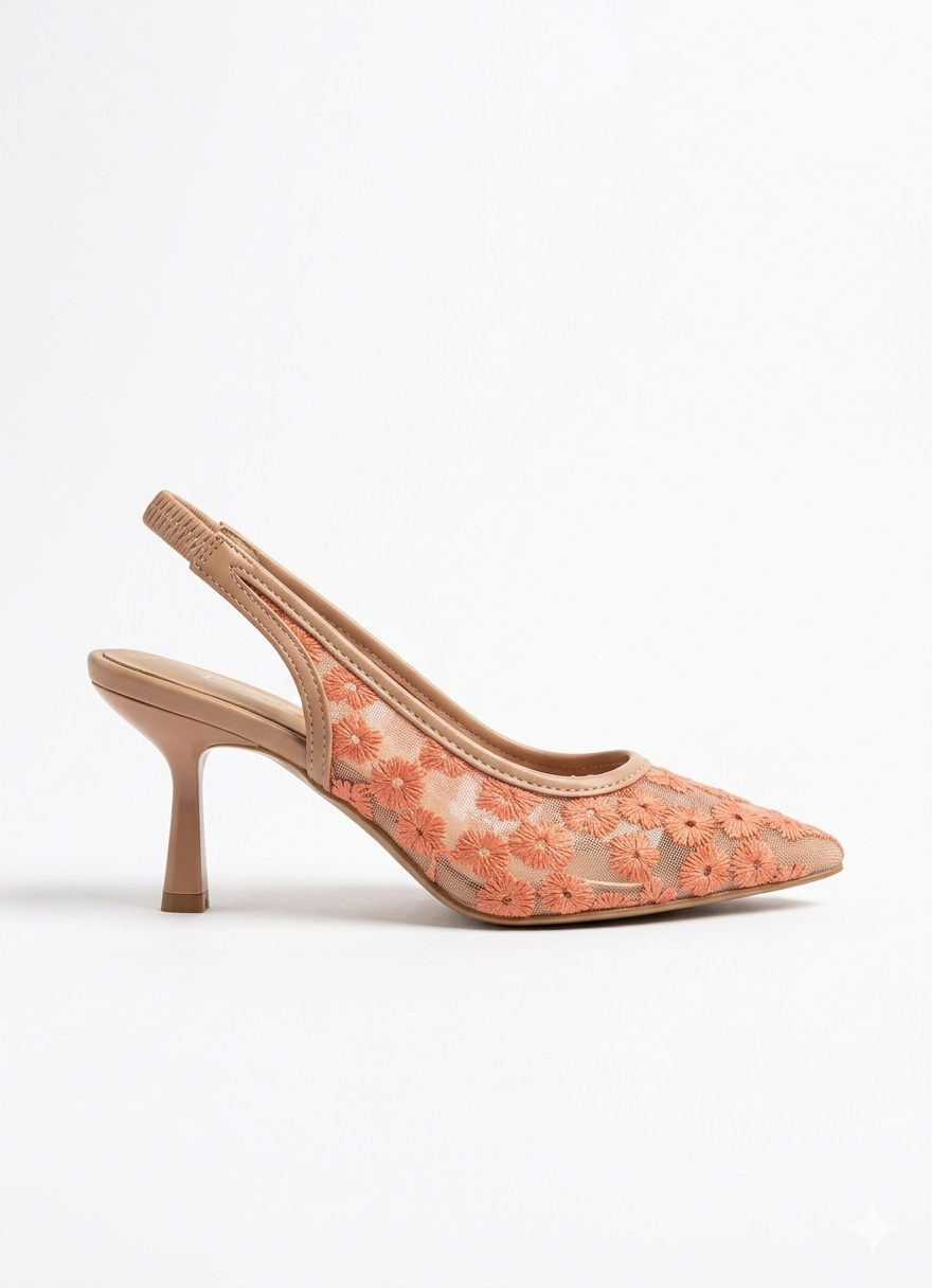 ZARA FLORAL LACE SLINGBACK HEELS