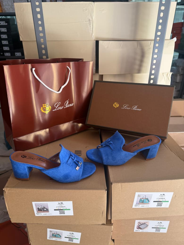 LORO PIANA SUMMER CHARMS SUEDE HEEL SANDALS BLUE