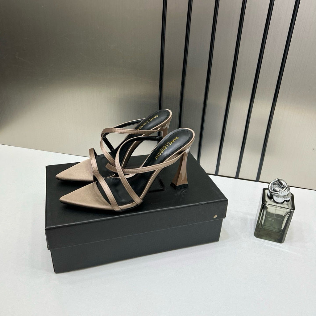 YSL SAINT LAURENT PARIS STRAPPY HEELS GOLD BEIGE