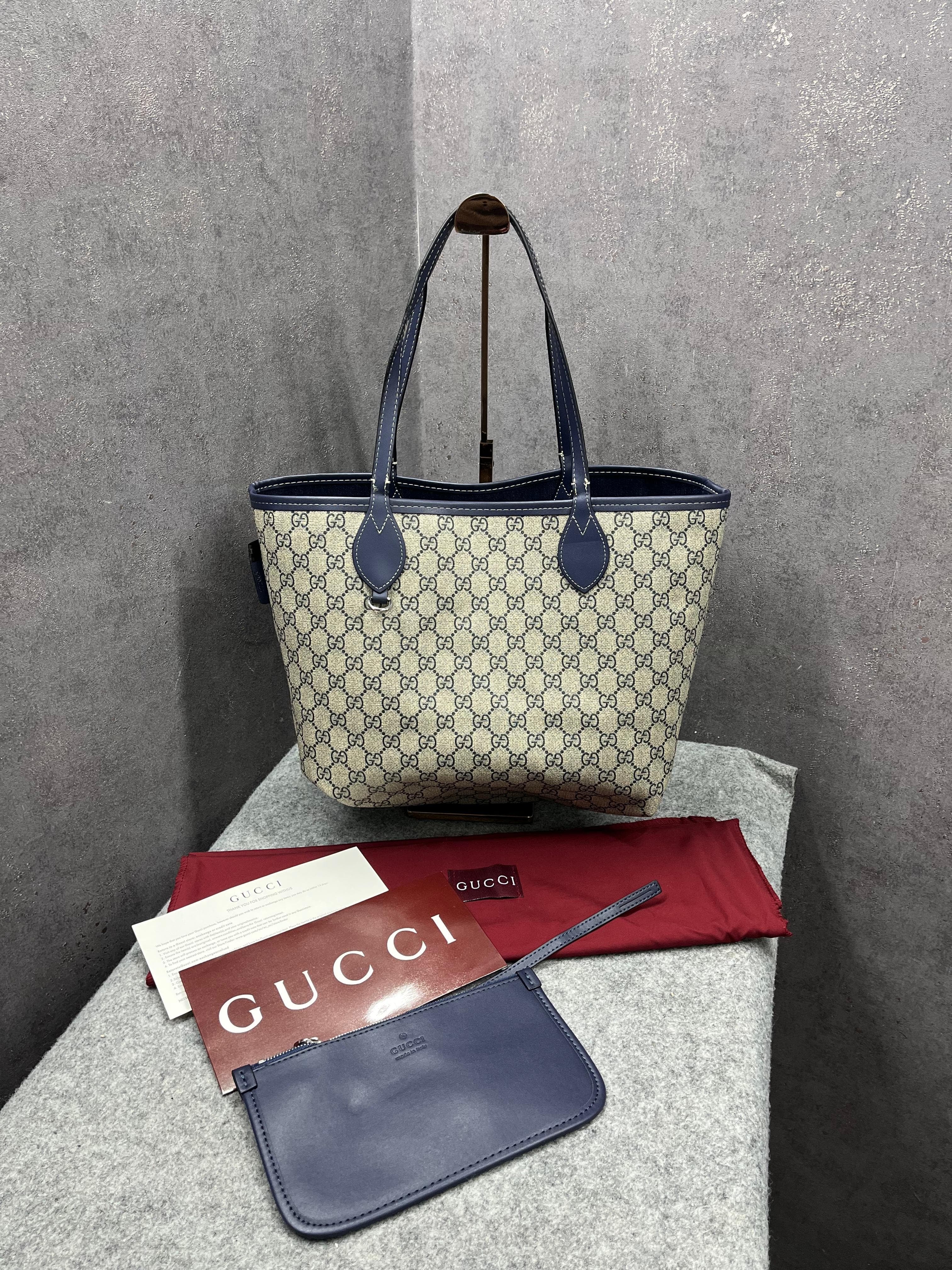 GUCCI GG TOTISSIMA SUPREME REVERSIBLE DENIM BLUE TOTE