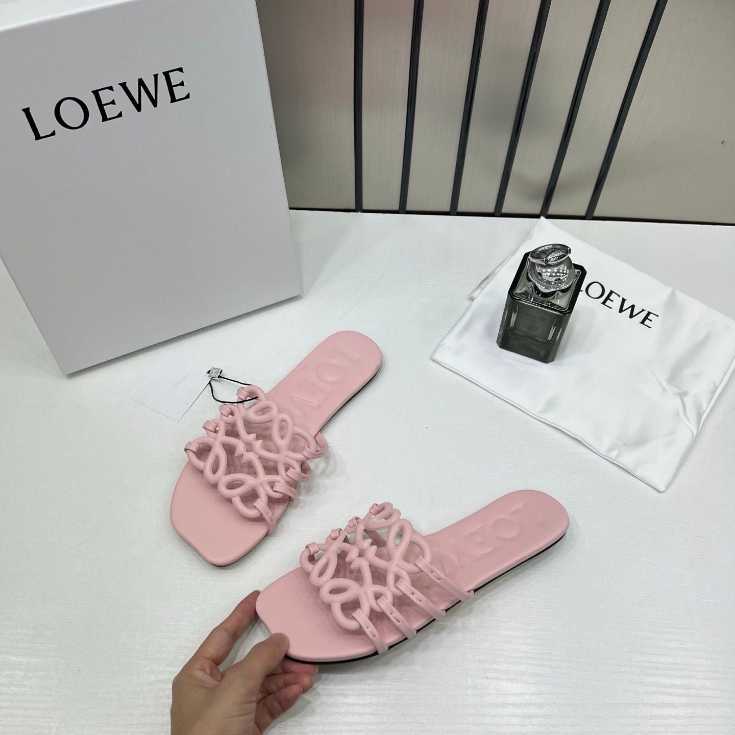 LOEWE PETAL ANAGRAM PINK SLIDES