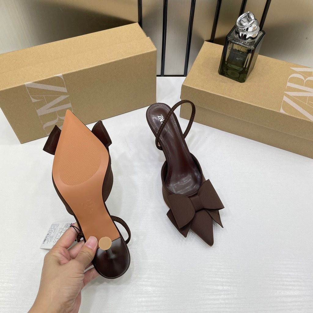 ZARA WOMEN PU BOW DETAIL HIGH HEELED MULES