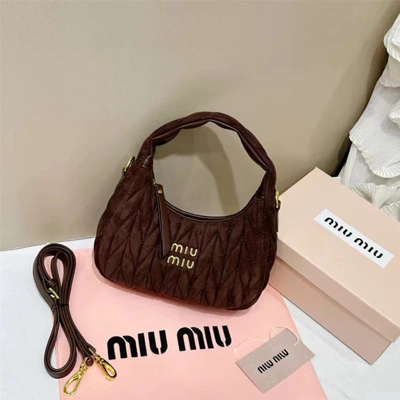 MIU MIU WANDER HOBO BAG VELVET MATELASS LEATHER