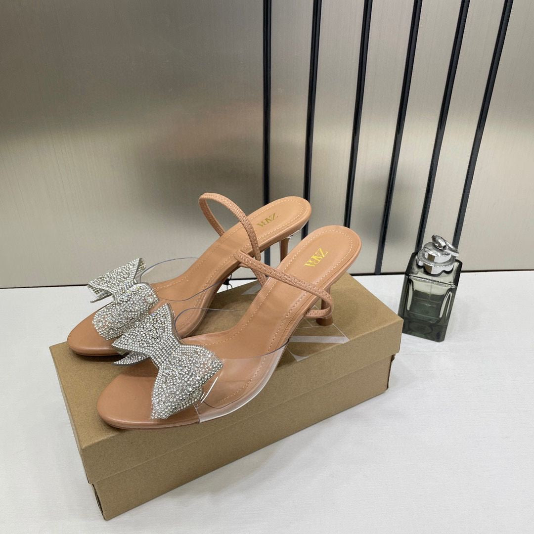 ZARA BOW CRYSTAL JEWEL HEEL