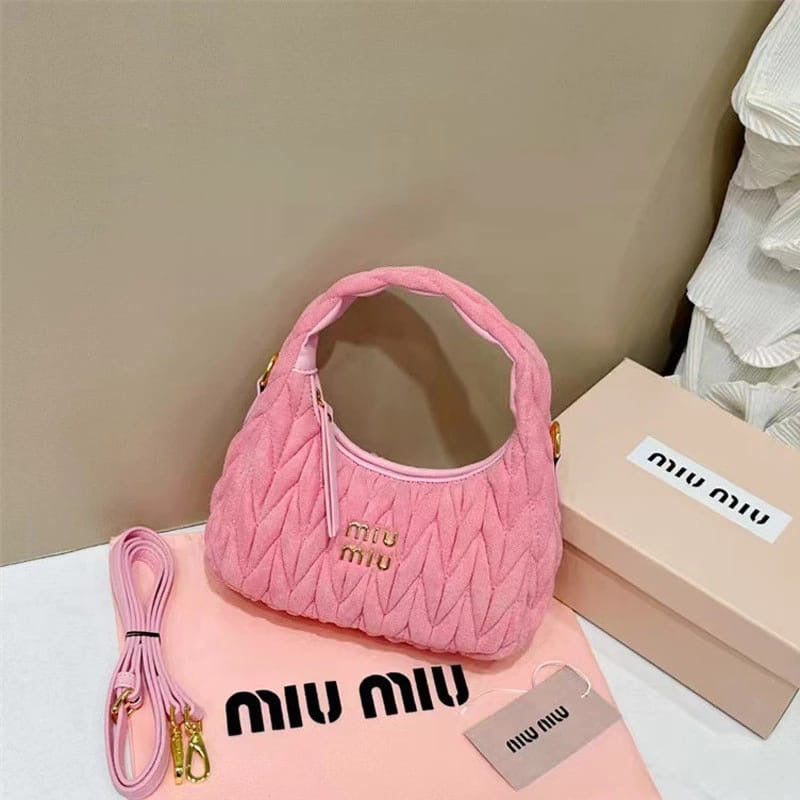 MIU MIU WANDER HOBO BAG VELVET MATELASS LEATHER