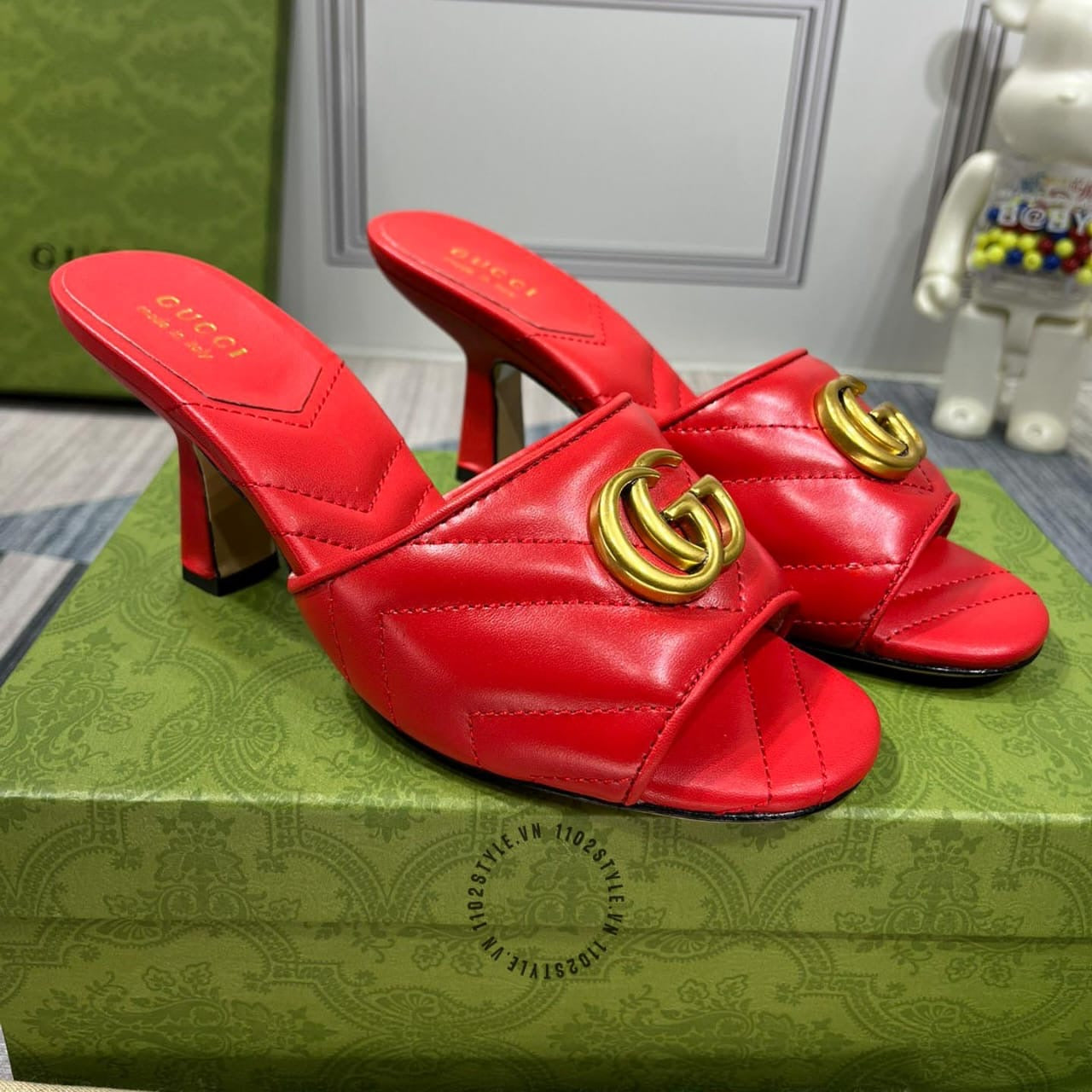 GUCCI GH MARMONT RED MULES SANDAL