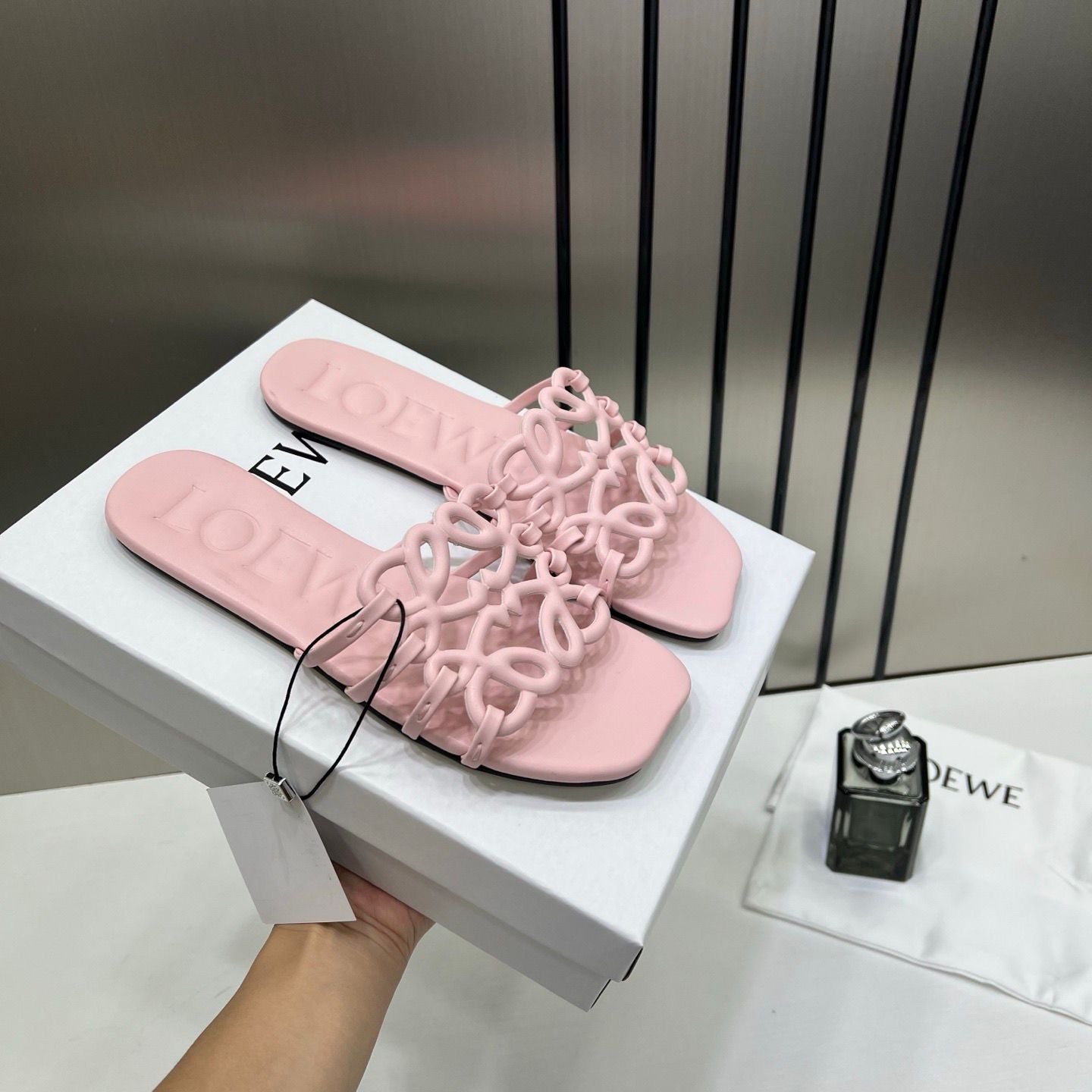 LOEWE PETAL ANAGRAM PINK SLIDES